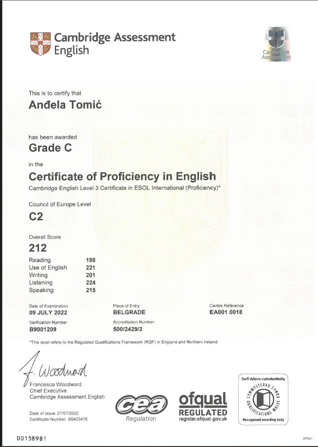 Cambridge Certificate of Proficiency in English